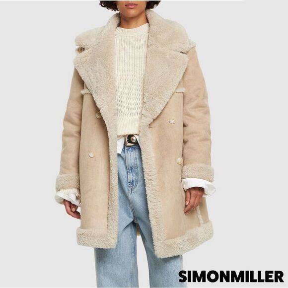 Simon Miller **NWT** Midi Jetz Faux-Fur Shearling Coat in Milk (Beige/Cream) - Picture 1 of 16